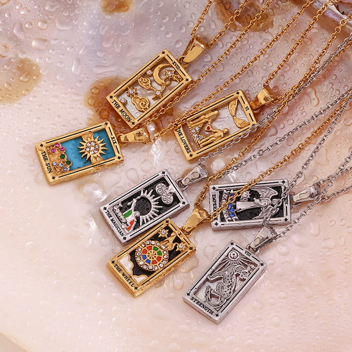 Collana con tarocchi in acciaio inossidabile placcato oro 18k Olivenorma 
