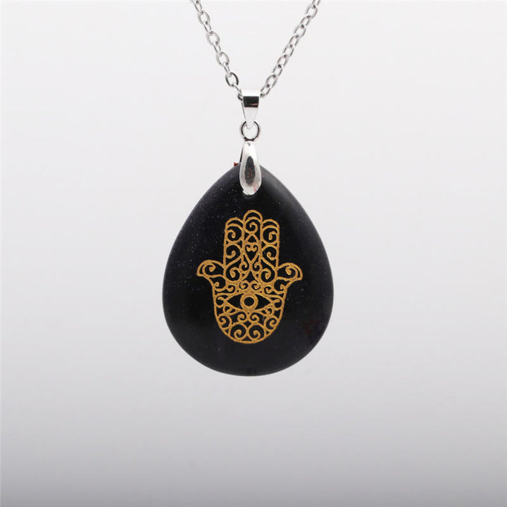 Olivenorma Collana con ciondolo Hamsa in cristallo a forma di goccia naturale