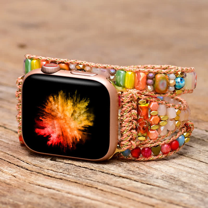Olivenorma Natural Pink Crystal Colorful Gems Apple Watch Strap Bracciale Avvolgente