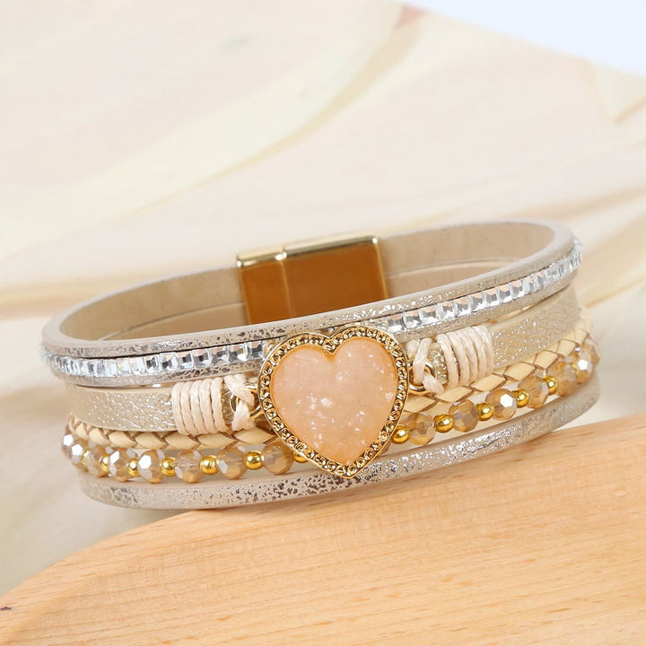 Bracciale in pelle intrecciata multistrato a forma di cuore Olivenorma