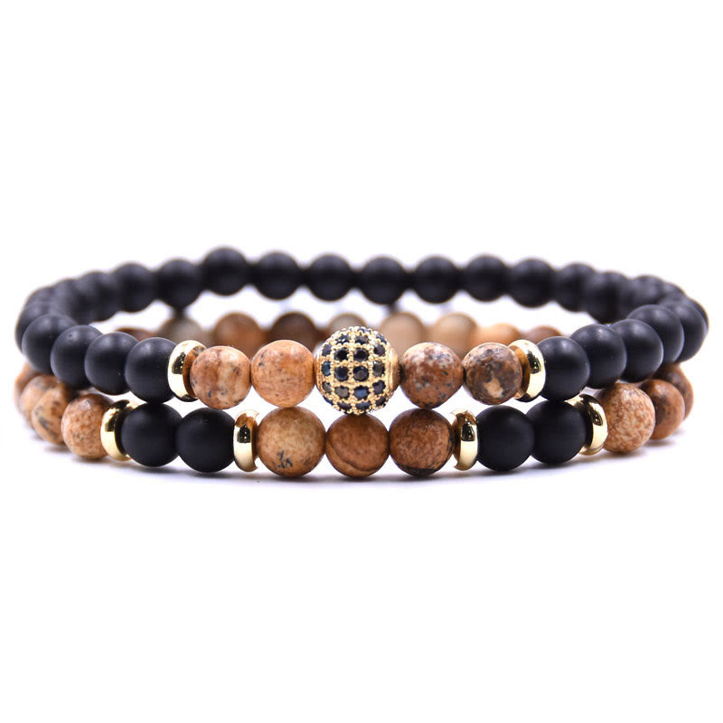 Bracciale da uomo con perline a due strati in cristallo naturale Olivenorma