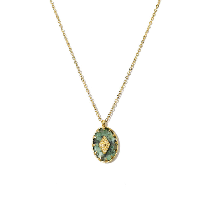 Collana con ciondolo ovale turchese africano verde Olivenorma 