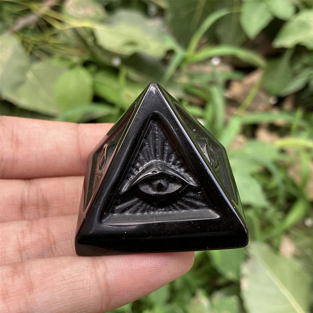 Decorazione in pietra preziosa della piramide di orgone di ossidiana Olivenorma 