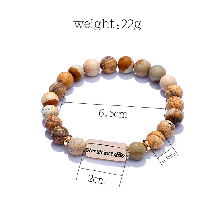 Olivenorma Braccialetto con incisione in pietra preziosa naturale His Princess Her Prince, 2 pezzi 
