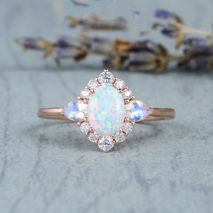 Anello da donna Olivenorma Opal Moonstone White Zircon