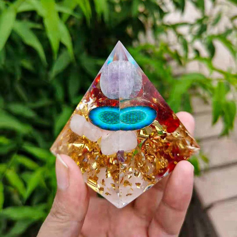 Sfera di ametista Olivenorma con piramide di cristallo rosa Orgone 