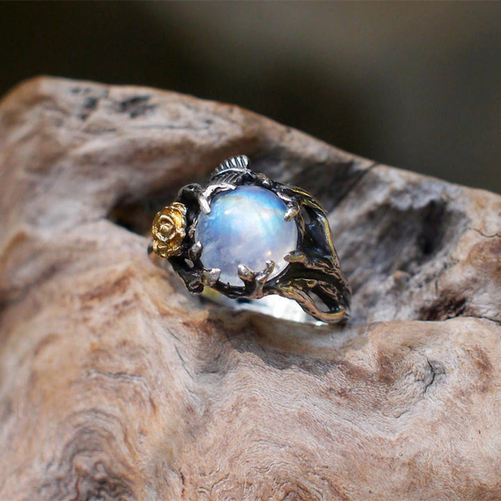 Anello in pietra di luna e rosa con orgone Olivenorma
