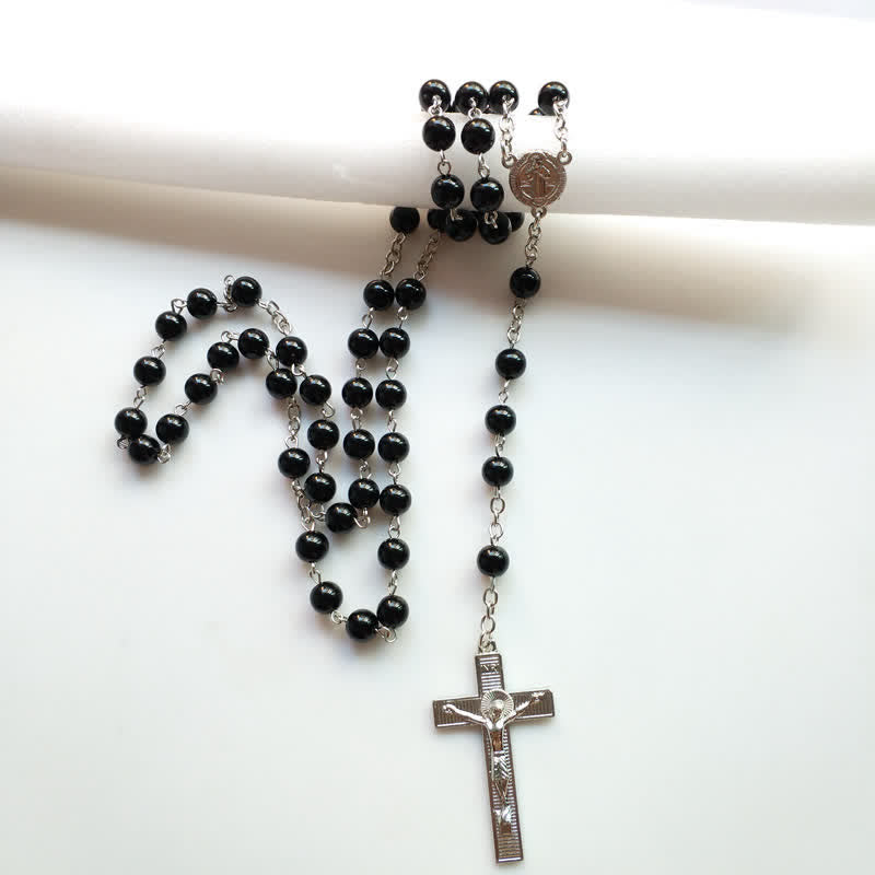 Collana rosario in onice nero con croce gotica Olivenorma