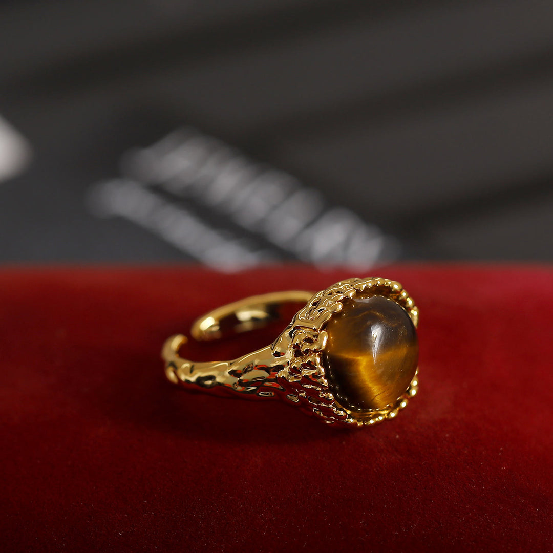 Anello aperto vintage in pietra naturale occhio di tigre Olivenorma