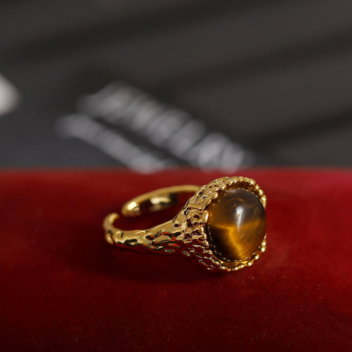 Anello aperto vintage in pietra naturale occhio di tigre Olivenorma