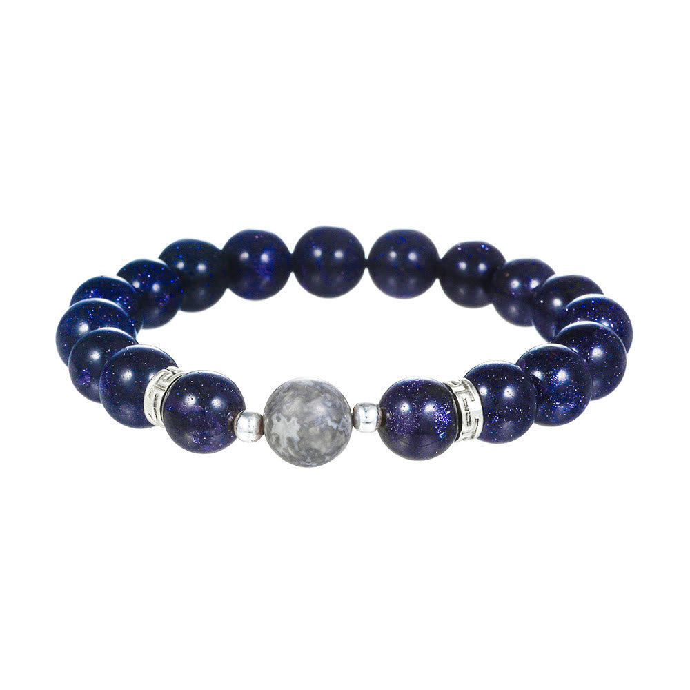 Bracciale Olivenorma in pietra arenaria blu con ossidiana, stella e luna da 6 mm 