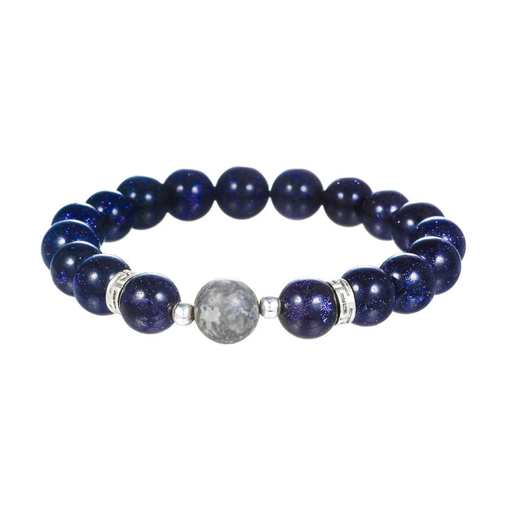 Bracciale Olivenorma in pietra arenaria blu con ossidiana, stella e luna da 6 mm 