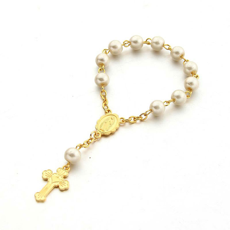 Olivenorma Pearl Cross Bracciale Rosario Vergine Maria