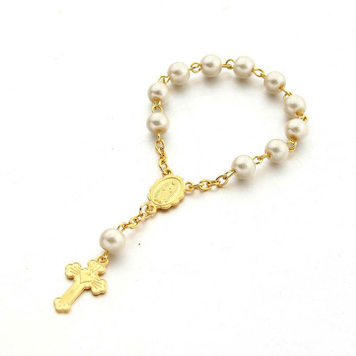 Olivenorma Pearl Cross Bracciale Rosario Vergine Maria