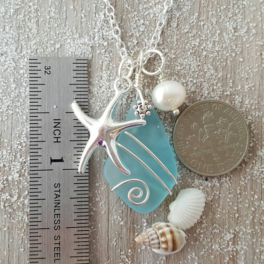 Collana con perle di vetro marino e stelle marine Olivenorma 