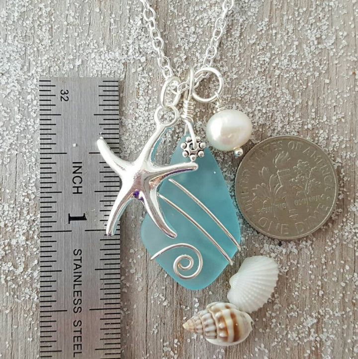 Collana con perle di vetro marino e stelle marine Olivenorma 