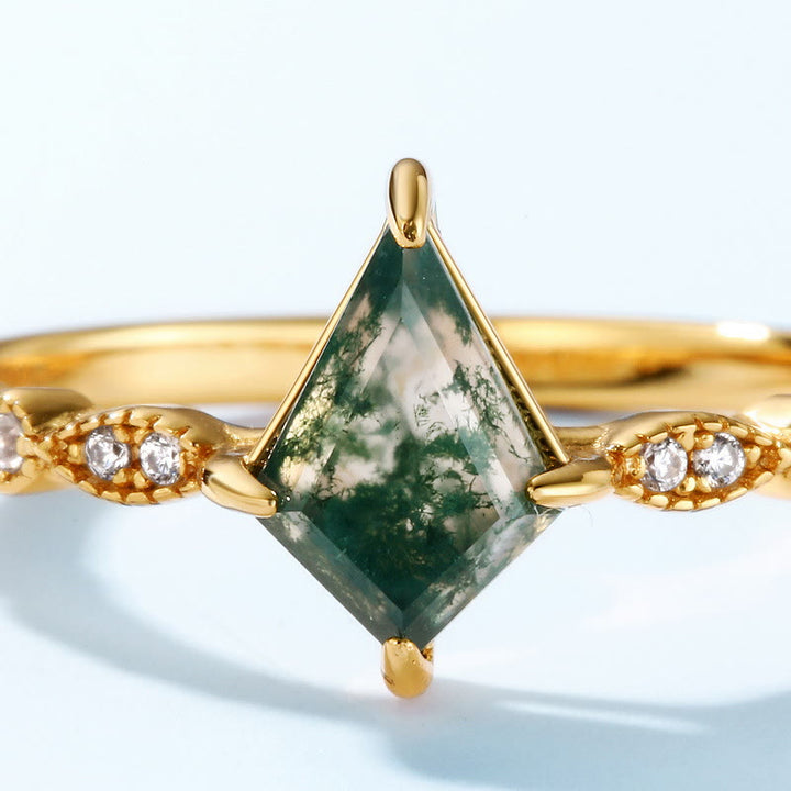 Anello Olivenorma a quattro punte con diamanti, agata muschiata e zirconi bianchi