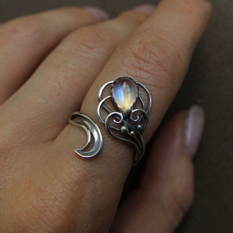 Anello strega in pietra di luna a forma di goccia Olivenorma
