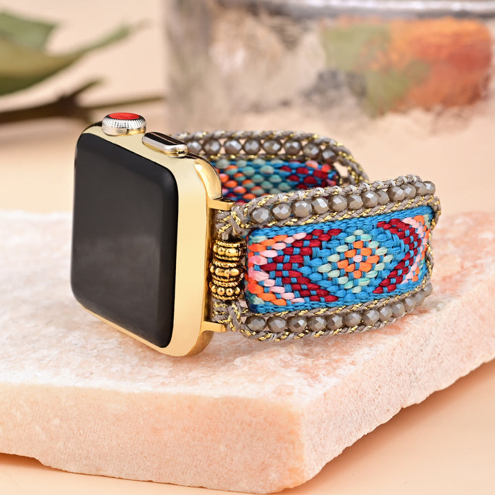 Cinturino per Apple Watch in nylon intrecciato con zirconi grigi Olivenorma 