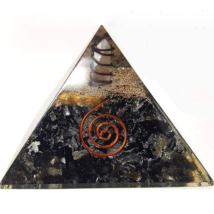 Olivenorma Tormalina nera con cristallo trasparente Piramide orgonica per l'equilibrio mentale 