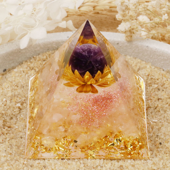 Piramide di orgone in quarzo trasparente ametista Olivenorma