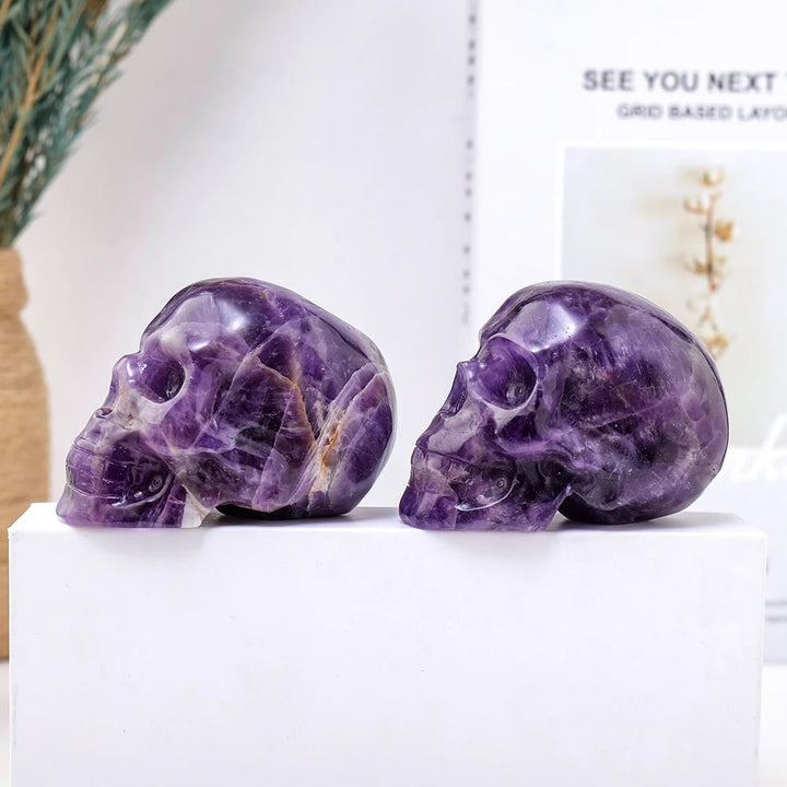 Olivenorma 3 pollici Statua Teschio Ametista Decorazione Pietra Preziosa Curativa 
