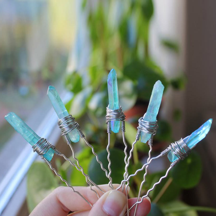 Olivenorma Forcina per capelli in cristallo fatta a mano - Acquamarina - image 18