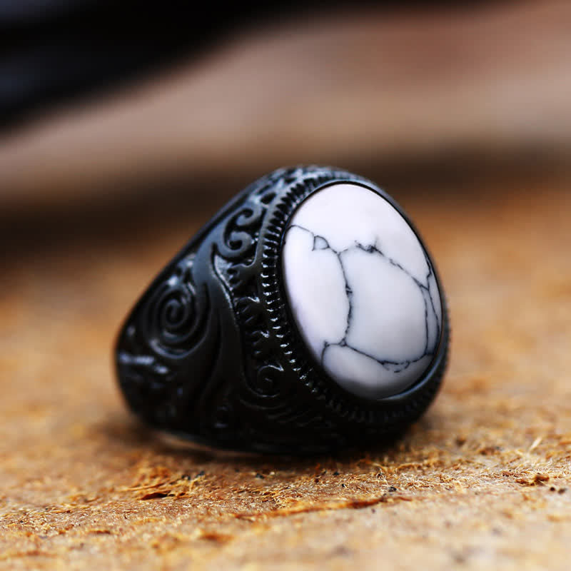 Anello in acciaio inossidabile turchese nero Olivenorma