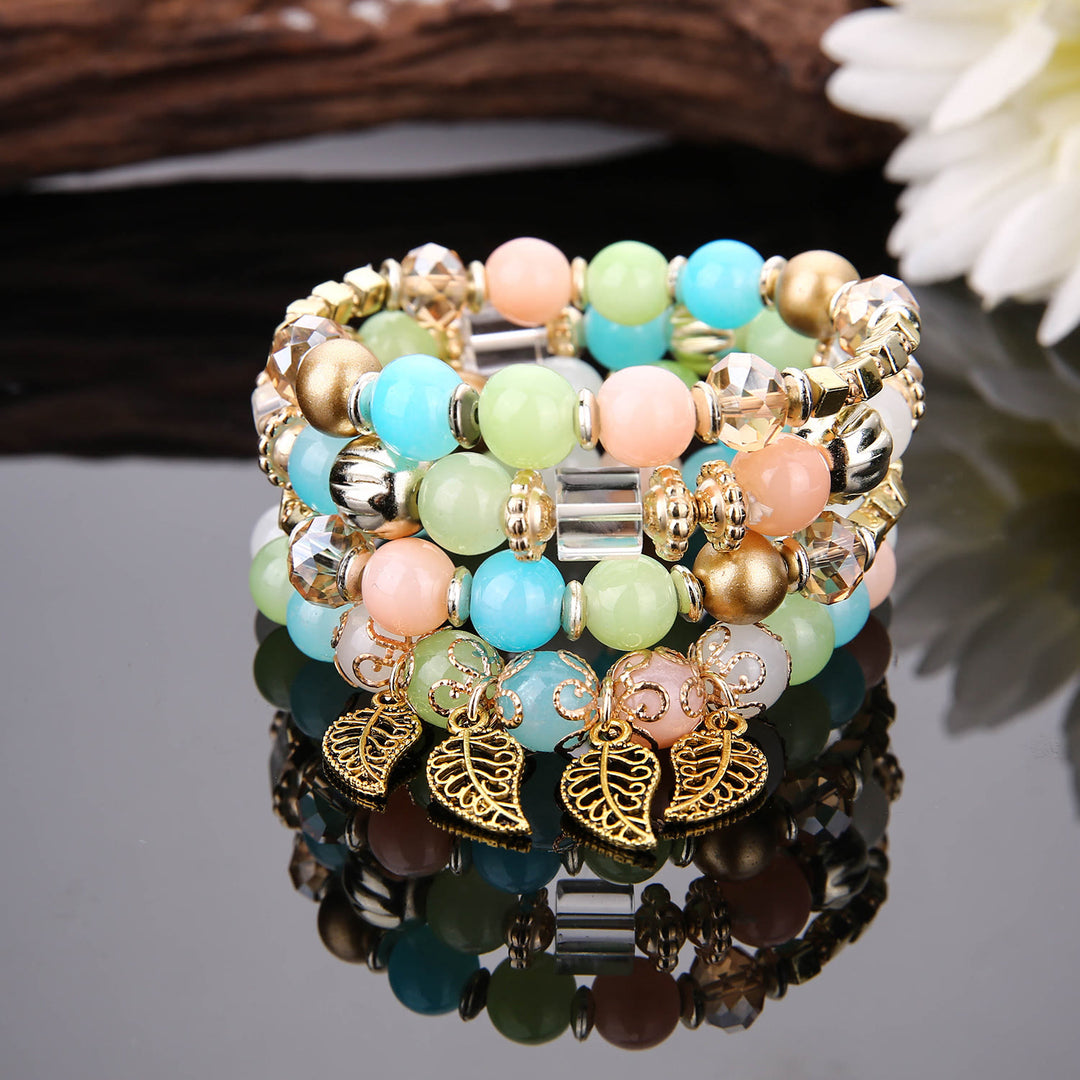 Olivenorma Bohemian Leaf Pendant Accessories Set di bracciali multistrato