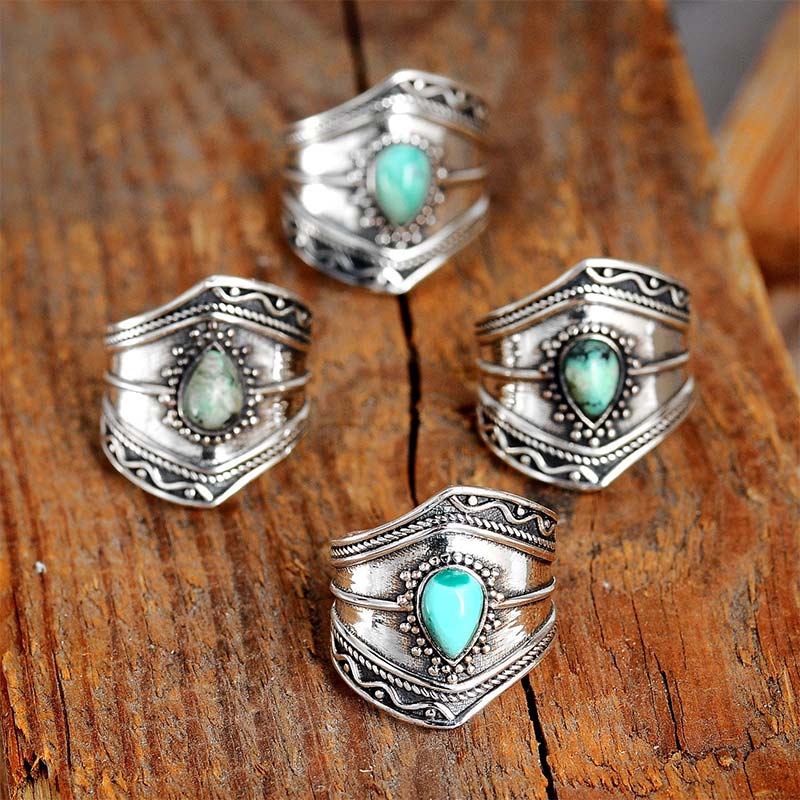 Anello Reki turchese con goccia d'acqua in stile boho Olivenorma