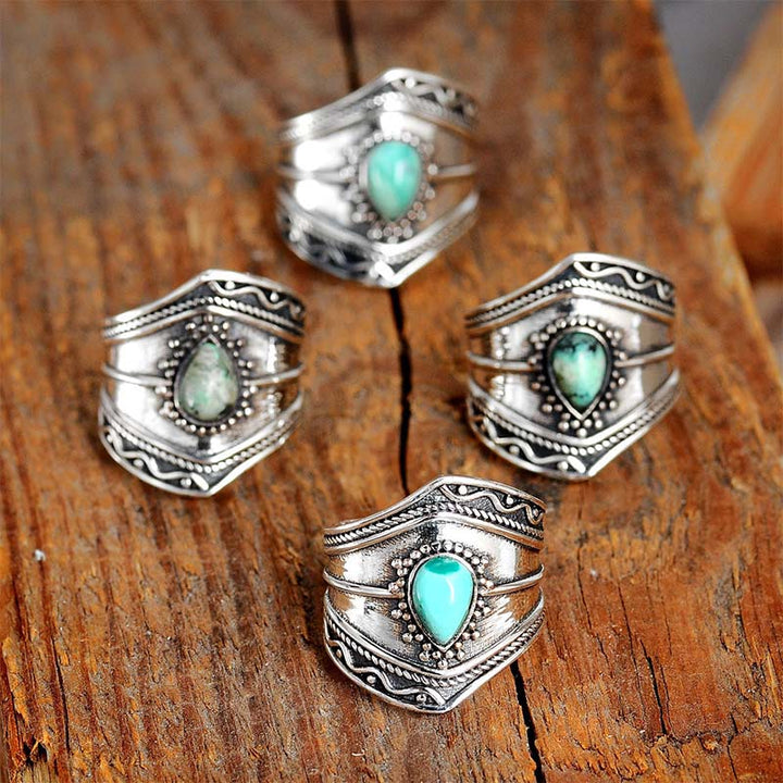Anello Reki turchese con goccia d'acqua in stile boho Olivenorma