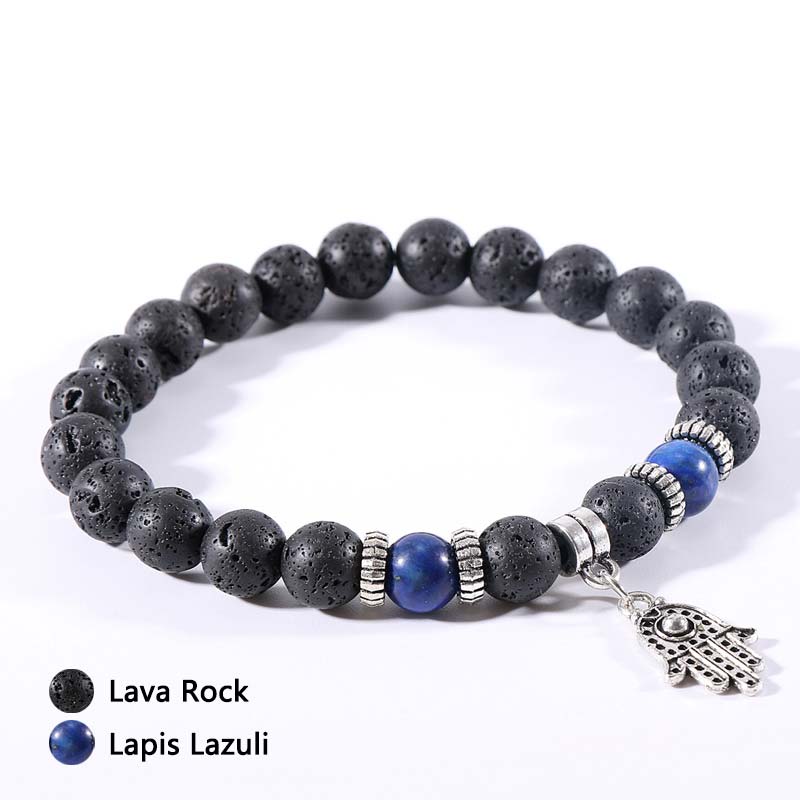 Bracciale in pietra lavica con occhio di tigre e malachite
