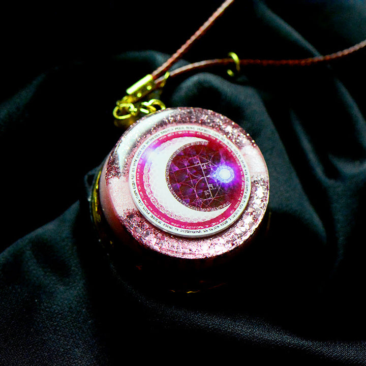 Olivenorma Moonlight Streamer Moon Phase Collana con ciondolo rosa in orgone