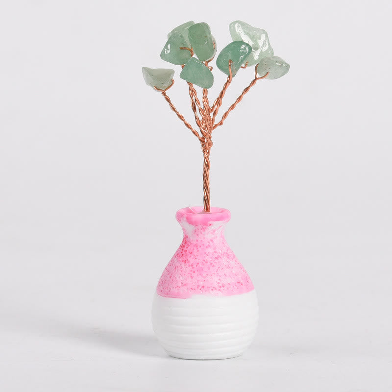 Decorazione in pietra preziosa con vaso rosa in cristallo Olivenorma Tree of Life