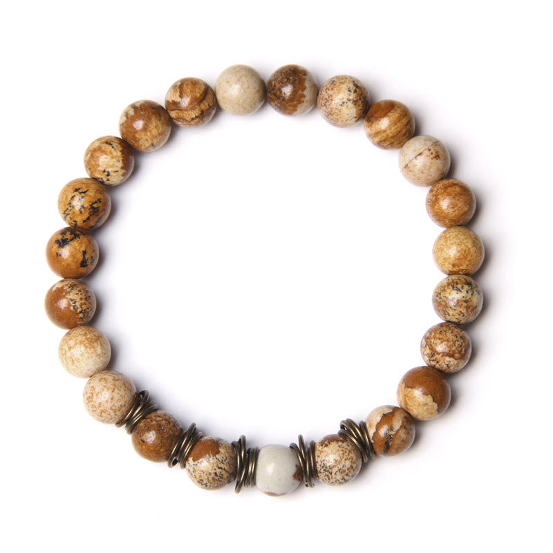Olivenorma Bracciale Yoga Elasticizzato con Perline in Pietra Naturale Lucida da 8 mm