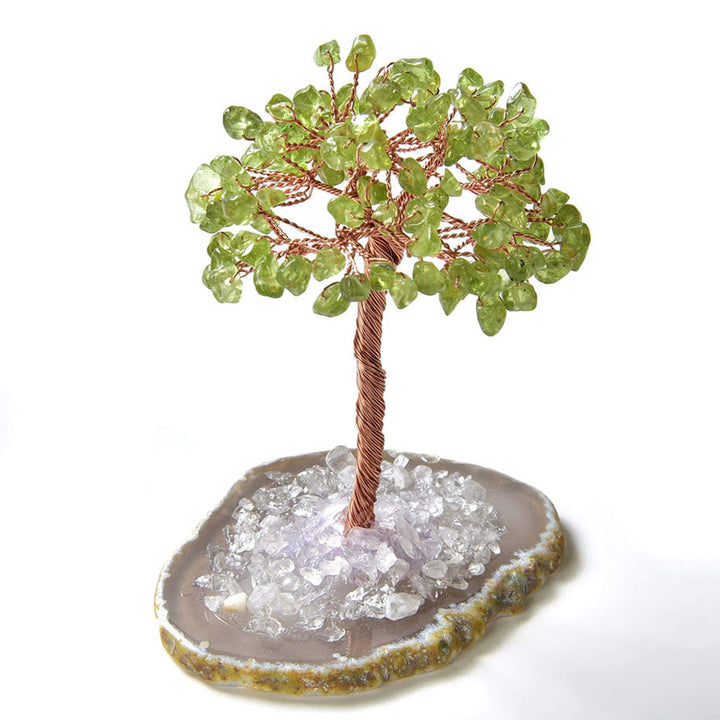 Albero Feng Shui in pietra preziosa naturale Olivenorma Peridot con base in agata