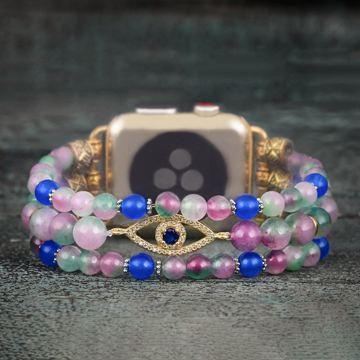 Cinturino Apple Watch con perline rosa e blu e malocchio Olivenorma 