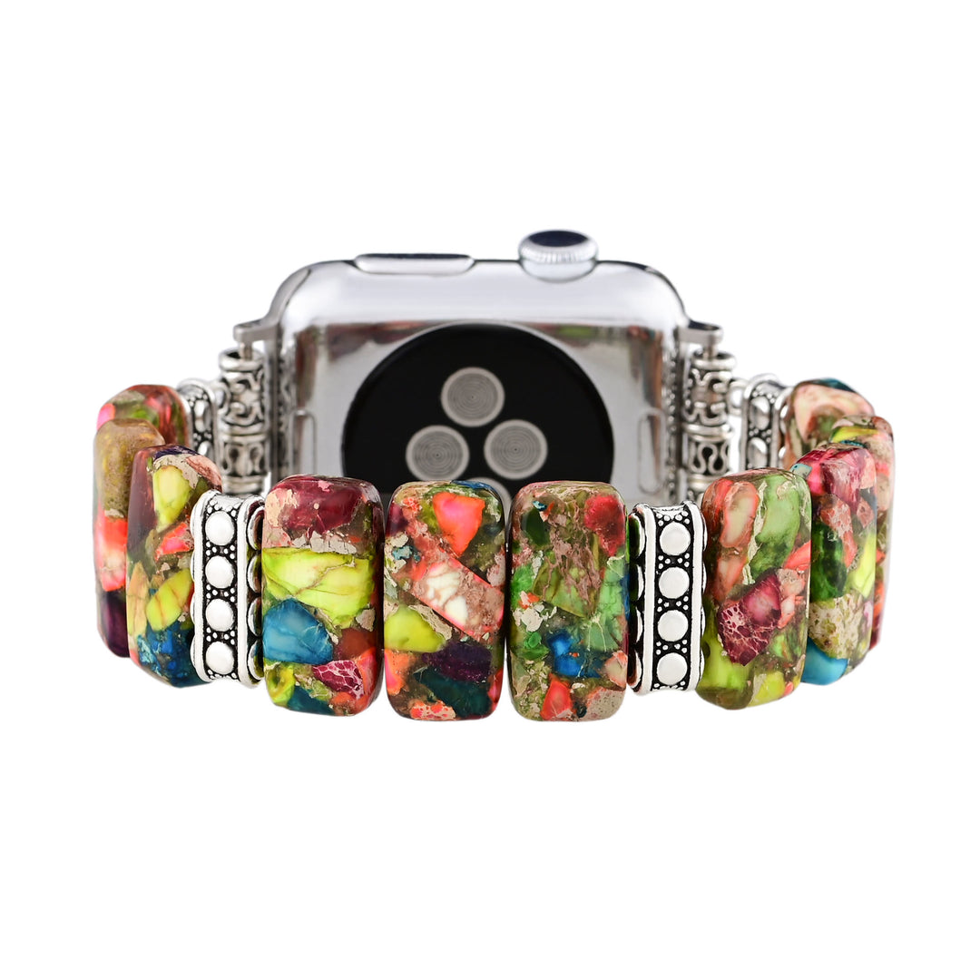 Cinturino elastico rettangolare Olivenorma per Apple Watch in perline color turchese ostrica