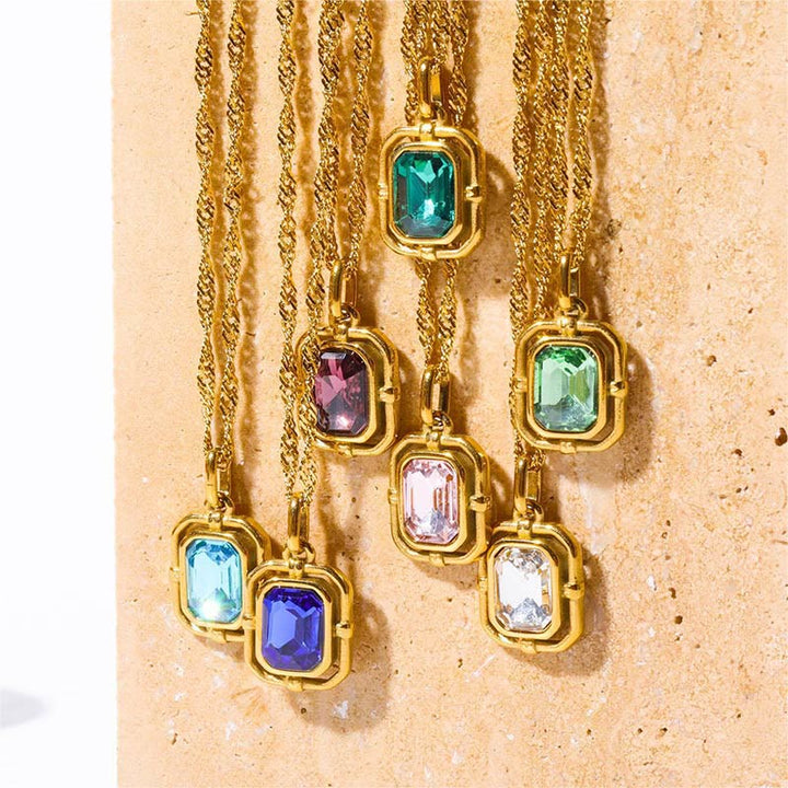 Collana Olivenorma Water Wave Chain Square Zircone Titanio Acciaio