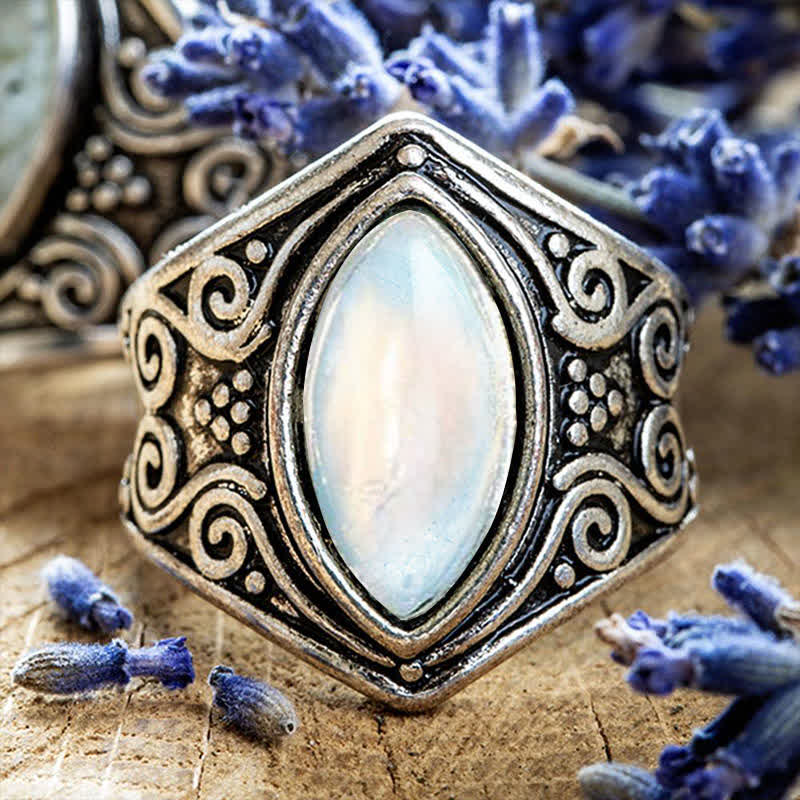 Anello di protezione curativa in pietra di luna Olivenorma