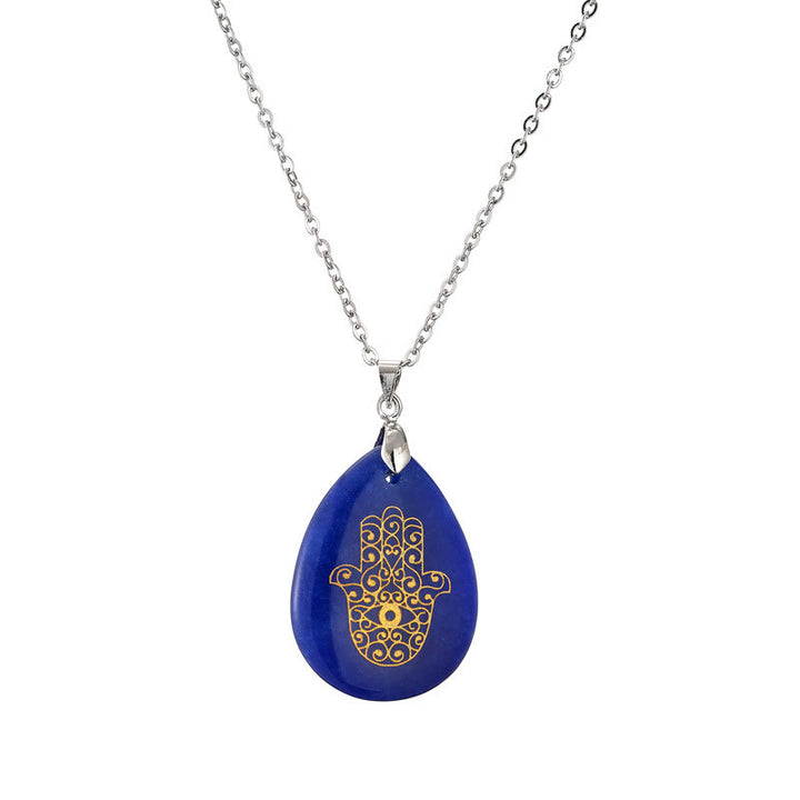 Olivenorma Collana con ciondolo Hamsa in cristallo a forma di goccia naturale