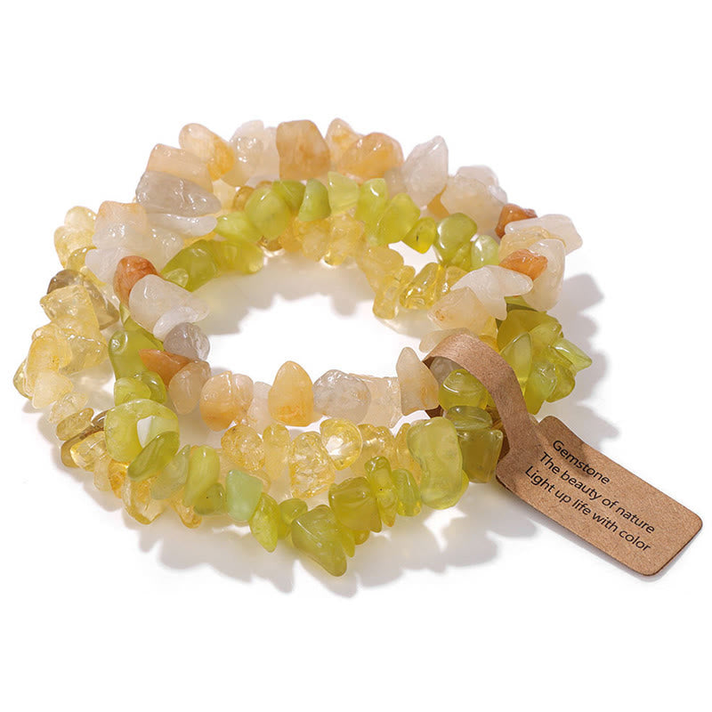 Bracciale Olivenorma a tre strati con ghiaia di cristallo irregolare naturale