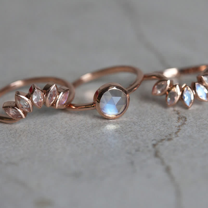Olivenorma "Tide Goddess" - Anello in 3 pezzi con pietra di luna e fiore di sole
