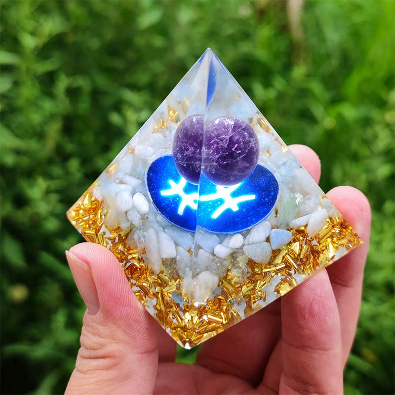 Ametista Olivenorma con Agata Bianca Zodiaco Pesci Piramide Orgonica 