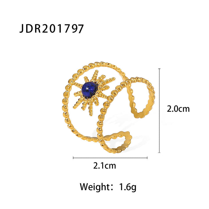 Anello con gemma a forma di stella a otto punte e doppia fila di girasole Olivenorma