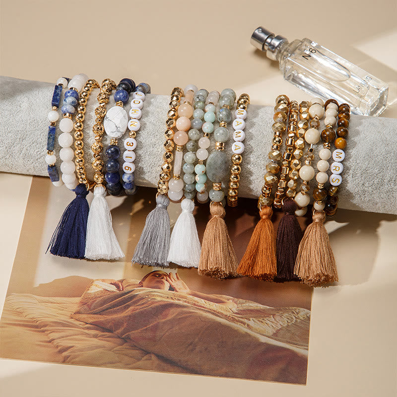 Olivenorma Set di 6 bracciali in cristallo naturale inciso