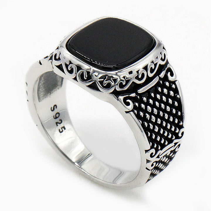 Olivenorma Anello da uomo in argento con onice nero, regalo fantastico