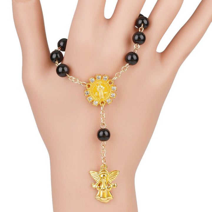 Olivenorma 8mm Angelo d'oro Cristianesimo Ciondolo Rosario Braccialetto di Perline 