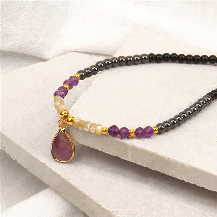 Collana con ciondolo in pietra preziosa in vetro sfaccettato con ossidiana naturale Olivenorma