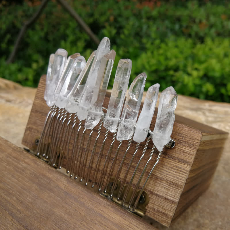 Pettine per capelli a forma di U in cristallo naturale con corona di cristallo